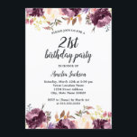 Watercolor Lila Blommigt Bloom 21:a födelsedagen P Inbjudningar<br><div class="desc">Mer söt Blommigt Birthday Bjud i Little Bayleigh Store!</div>