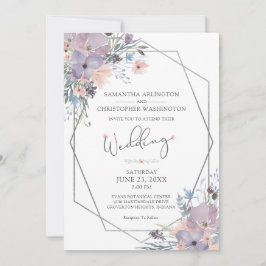 Watercolor Lila Blommigt Wildblommor Geometric Inbjudningar