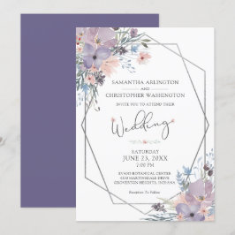 Watercolor Lila Blommigt Wildblommor Geometric Inbjudningar