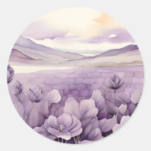 Watercolor Lila blommor Fält Runt Klistermärke
