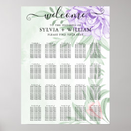 Watercolor Lila Blooms Bouquet Bröllop Seating Poster