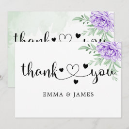 Watercolor Lila Blooms Bouquet Bröllop Tack Kort