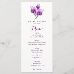 Watercolor Lila Calla Lily Blommigt Bröllop Menu Meny