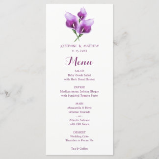 Watercolor Lila Calla Lily Blommigt Bröllop Menu Meny