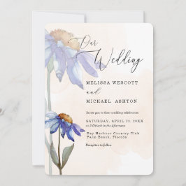 Watercolor Lila Daisy Peach Rustic Bröllop Inbjudningar