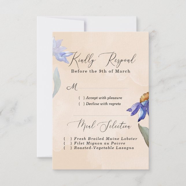 Watercolor Lila Daisy Peach Rustic Bröllop OSA Kort (Framsida)