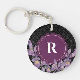 Watercolor Lila Iris Black Damask Monogram