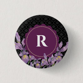 Watercolor Lila Iris Black Damask Monogram Knapp