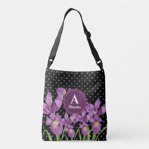 Watercolor Lila Iris Black White Polka dots Axelväska