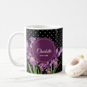 Watercolor Lila Iris Black White Polka dots Kaffemugg