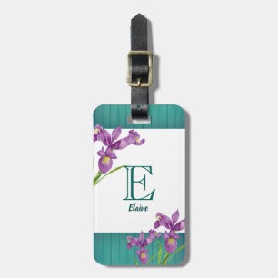 Watercolor Lila Iris Blommigt Art Monogram Bagagebricka