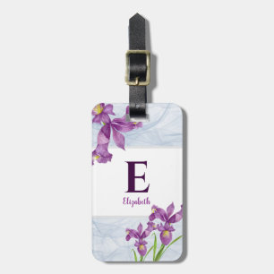 Watercolor Lila Iris Blommigt Organza Monogram Bagagebricka