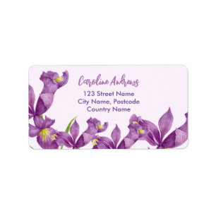 Watercolor Lila Iris Botanical Adress Adressetikett