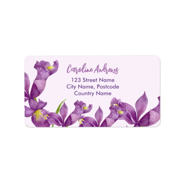 Watercolor Lila Iris Botanical Adress Adressetikett (Framsidan)