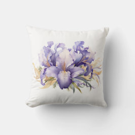 Watercolor Lila Iris Bouquet Kudde