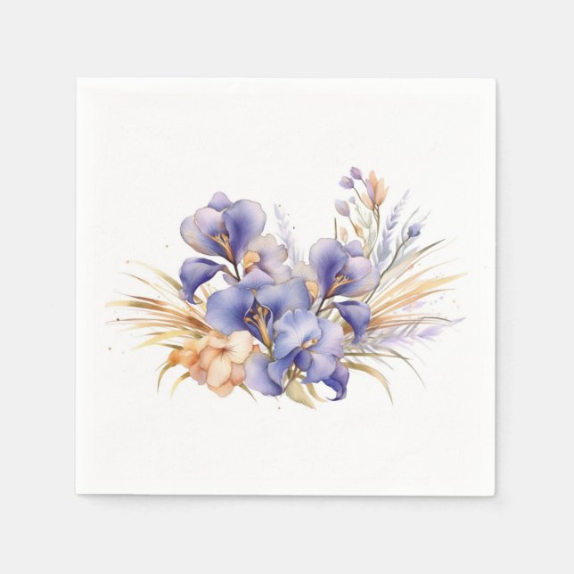 Watercolor Lila Iris Bouquet Pappersservett (Framsidan)