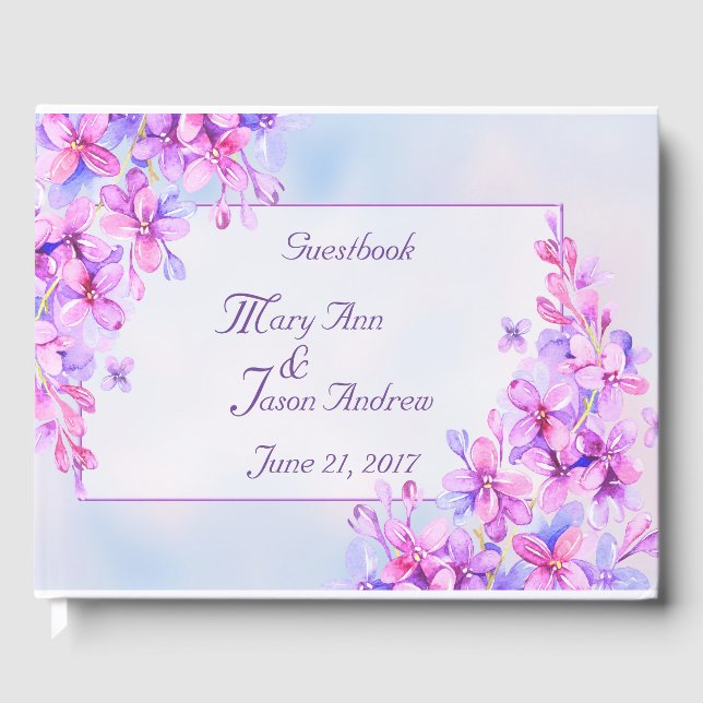 Watercolor Lila Lilac Flower Guestbook Gästböcker (Framsida)