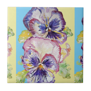 Watercolor Lila Pansy Pansies, Blommigt Kakelplatta