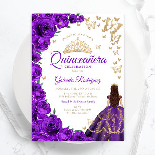 Watercolor Lila Ro Blommigt Quinceanera Inbjudningar