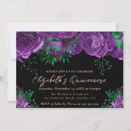 Watercolor Lila Ro Quinceanera Inbjudningar