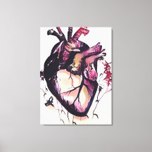 Watercolor Lila Rosa Black Beating Heart Art Art