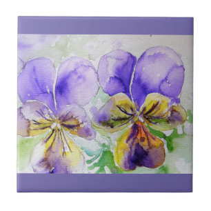 Watercolor Lila Viola Pansy Blommigt Ceramic Tile Kakelplatta