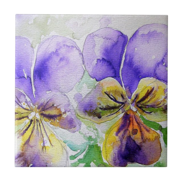 Watercolor Lila Viola Pansy Blommigt Ceramic Tile Kakelplatta (Framsidan)