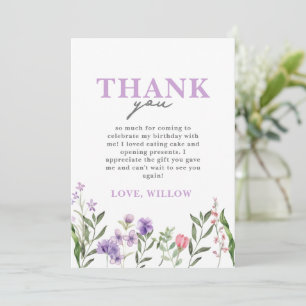 Watercolor Lila Wildblomma Tack Kort