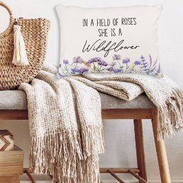 Watercolor Lila Wildblomme Garden Nature Quote Prydnadskudde