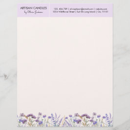 Watercolor Lila Wildblomme Meadow med Adress Brevhuvud