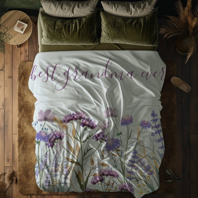 Watercolor Lila Wildblomme Meadow Quote Fleecefilt (In situ)