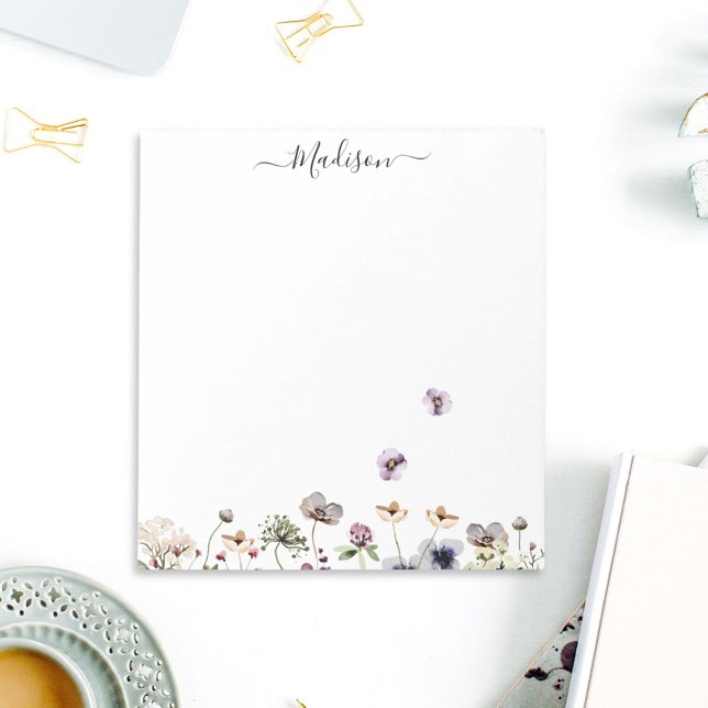 Watercolor Lila Wildblommor Anteckningsblock (In situ Office desk)