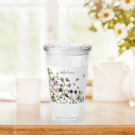 Watercolor Lila Wildblommor Take Away Mugg