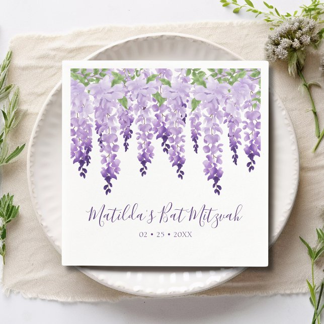 Watercolor Lila Wisteria | BAT MITZVAH Pappersservett (Skapare uppladdad)