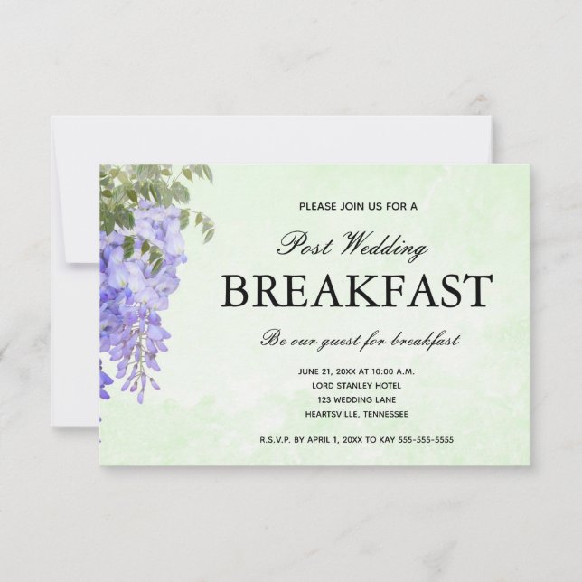 Watercolor Lila Wisteria Bröllop Breakfast OSA (Framsida)