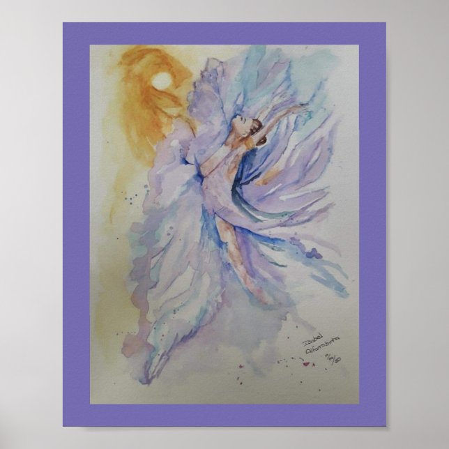 Watercolor lilac Ballerina med sol Jigszle Puzzle Poster (Framsidan)