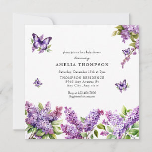 Watercolor Lilac   Blommigt Baby Shower Inbjudningar