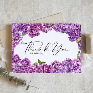 Watercolor Lilac Blommigt Ram Botanical Bröllop Tack Kort