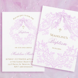  watercolor lilac bow Baptism Inbjudningar