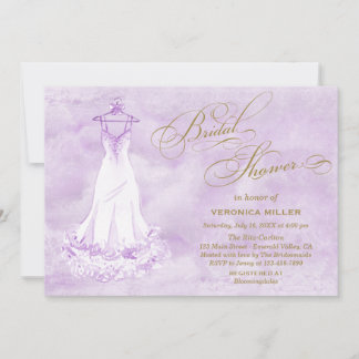 Watercolor Lilac Bröllop Gown Möhippa Inbjudan