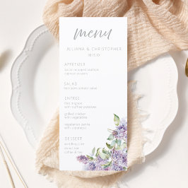 Watercolor Lilac Floral Wedding Menu Card  Meny