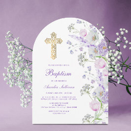 Watercolor Lilac Flowers Arch Baptism Inbjudningar
