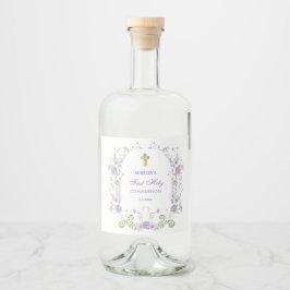 Watercolor Lilac Flowers Arch First Communion Spritflaskor Etikett