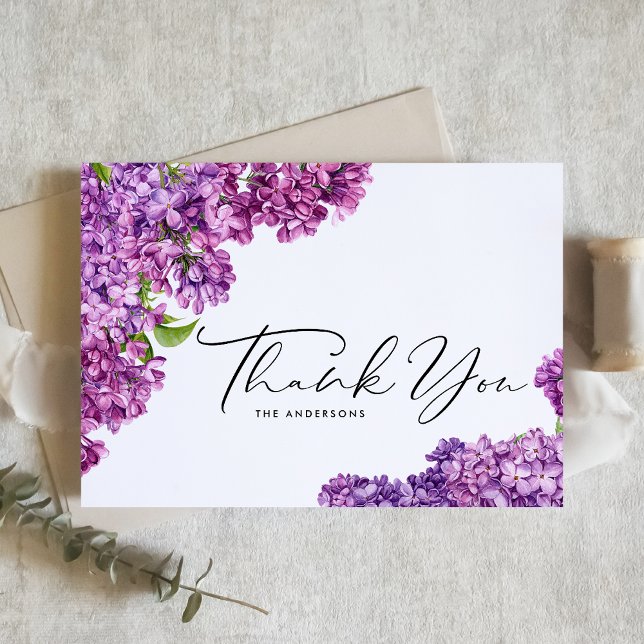 Watercolor Lilac Flowers Botanical Bröllop Tack Kort (Skapare uppladdad)