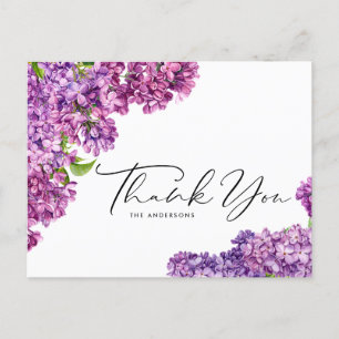 Watercolor Lilac Flowers Botanical Tack Vykort
