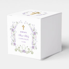 Watercolor Lilac Flowers First Communion Cube Presentaskar
