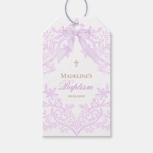  watercolor lilac purple Baptism Presentetikett (Framsidan)