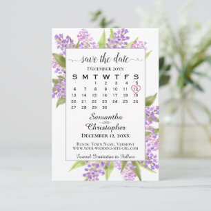Watercolor Lilacs & Calendar Elegant Boho Bröllop Spara Datumet