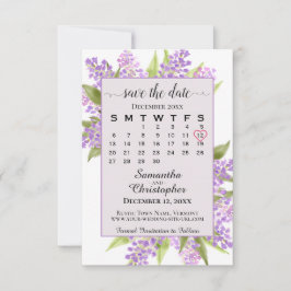 Watercolor Lilacs & Calendar Lavender Boho Bröllop Spara Datumet