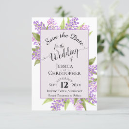 Watercolor Lilacs & Calligraphy Lavender Bröllop Spara Datumet